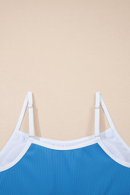 Color Block Edge Ribbed Pocketed Lined Swim Dress