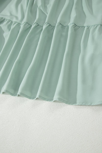 Solid Color V Neck Short Puff Sleeve High Waist Tiered Maxi Dress