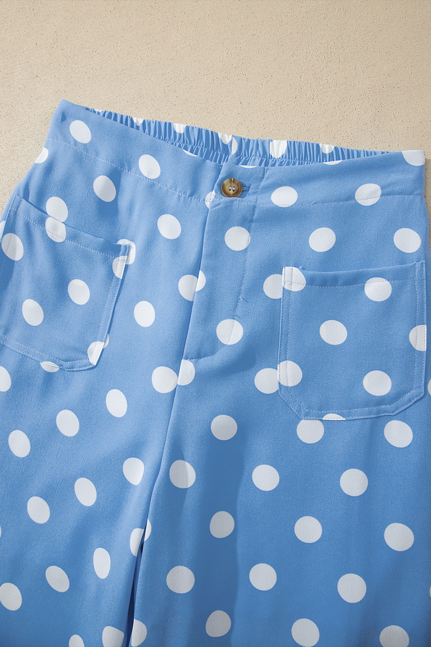 Polka Dot Print Patched Pocket Mid-rise Straight Leg Pants