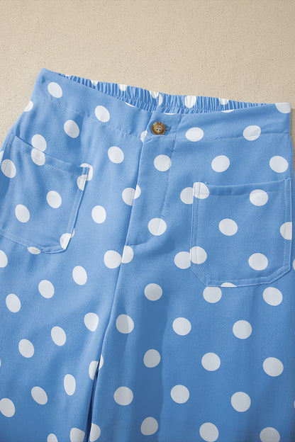 Polka Dot Print Patched Pocket Mid-rise Straight Leg Pants