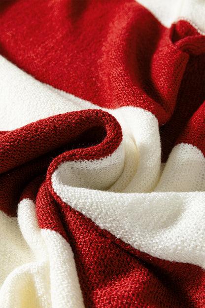 Green Stripe Loose Color Block Drop Shoulder Bubble Sleeve Sweater