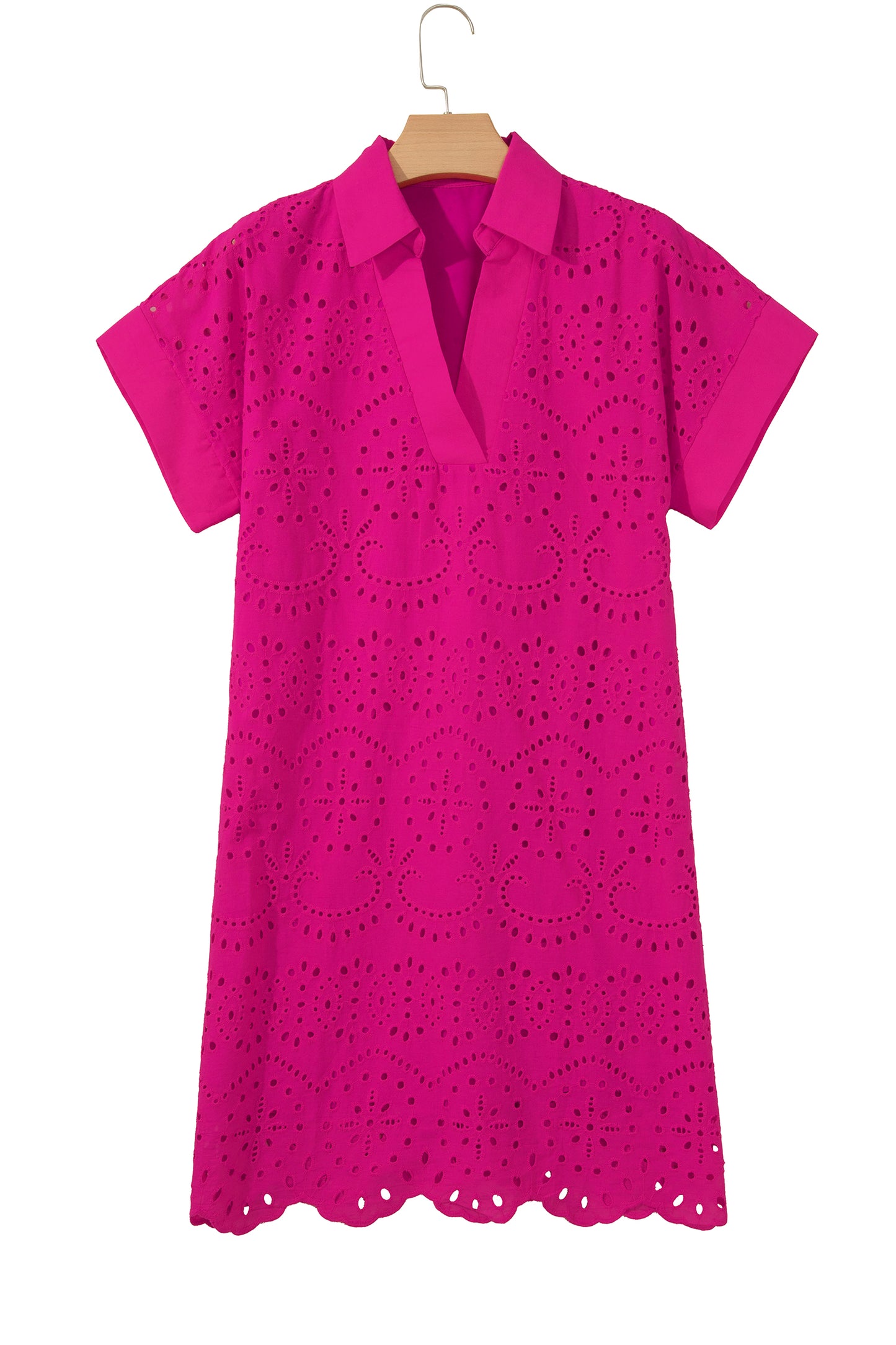 Solid Color Eyelet Embroidered T Shirt Mini Dress