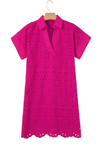 Solid Color Eyelet Embroidered T Shirt Mini Dress