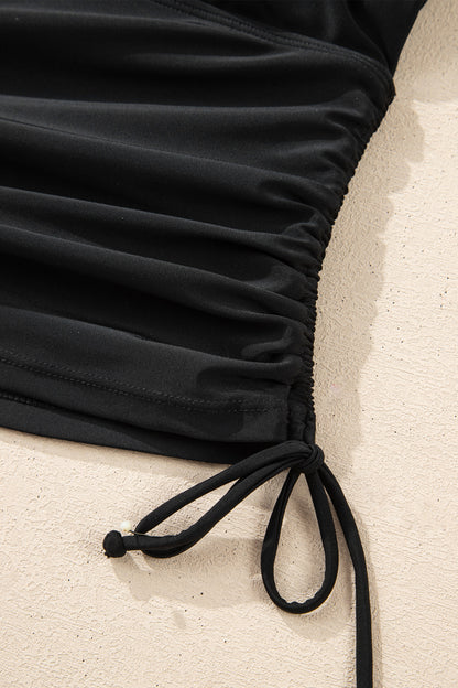 Black Scoop Neck Adjustable Tankini and Matching Skort Bathing Suit