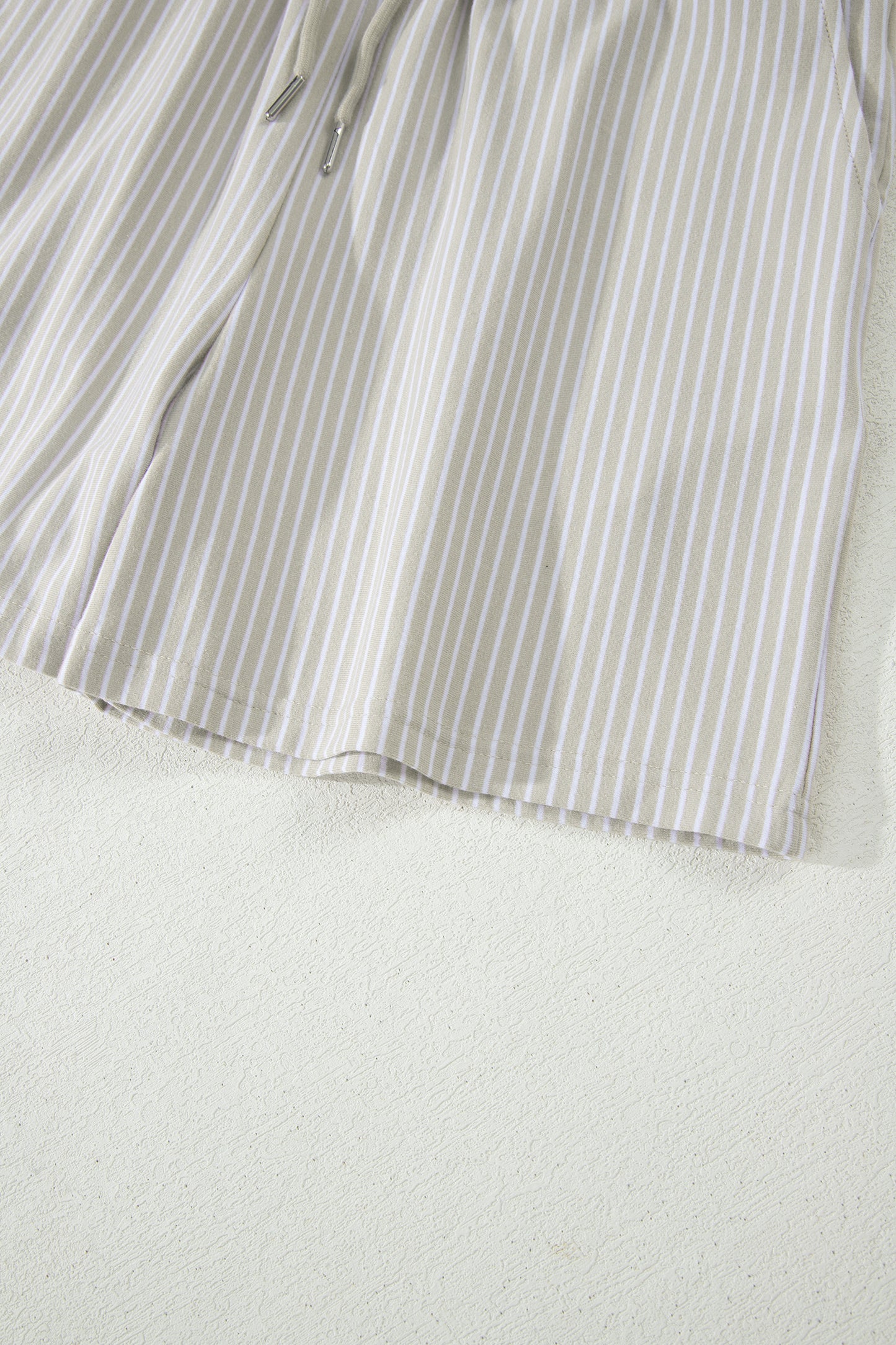 Stripe Dolman Sleeve Polo Shirt and Drawstring Shorts Set