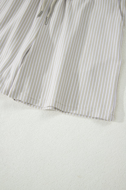 Stripe Dolman Sleeve Polo Shirt and Drawstring Shorts Set