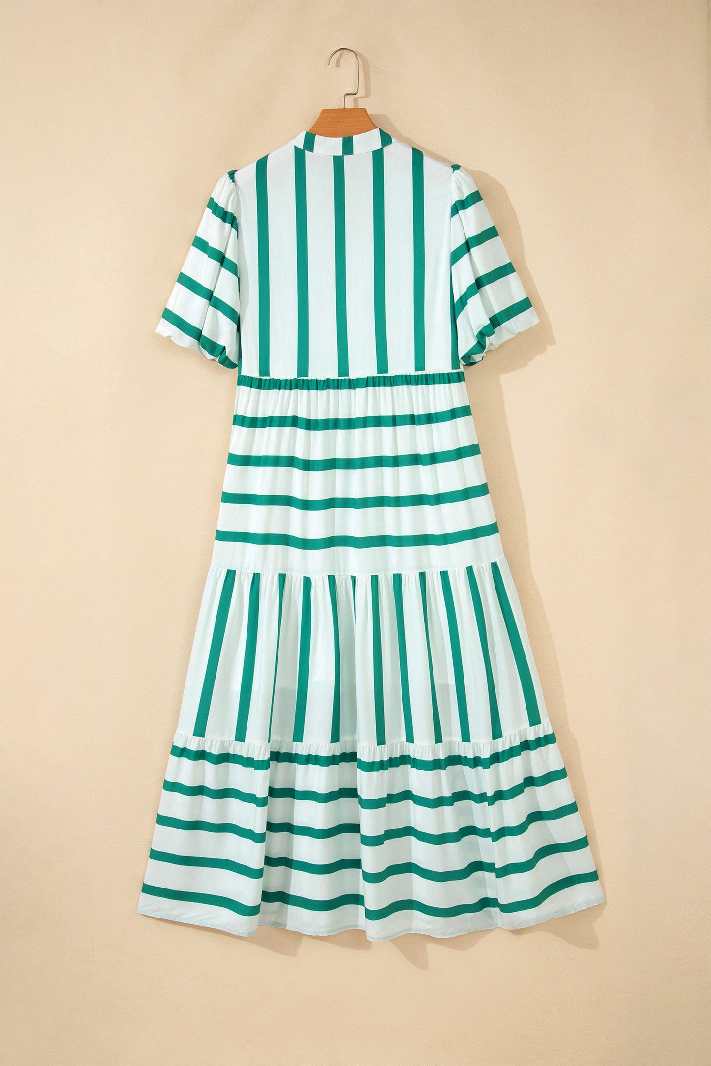 Stripe Ricrac Trim Notched Neck Half Sleeve Vacation Dress