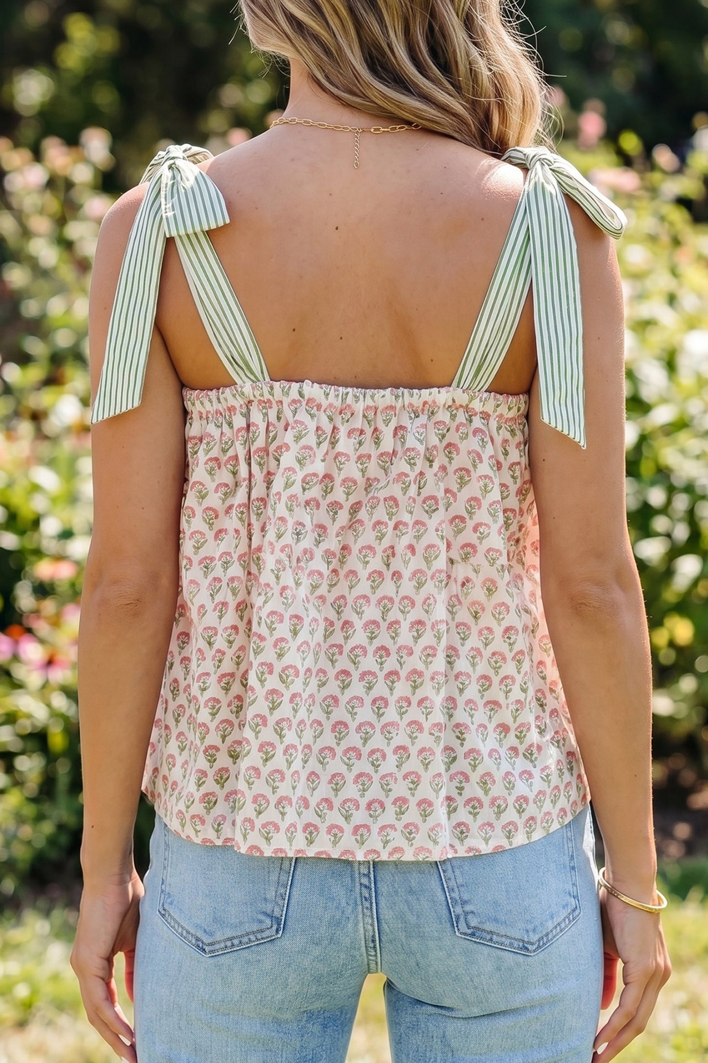 Fashion Printed Knot Straps Babydoll Tank Top