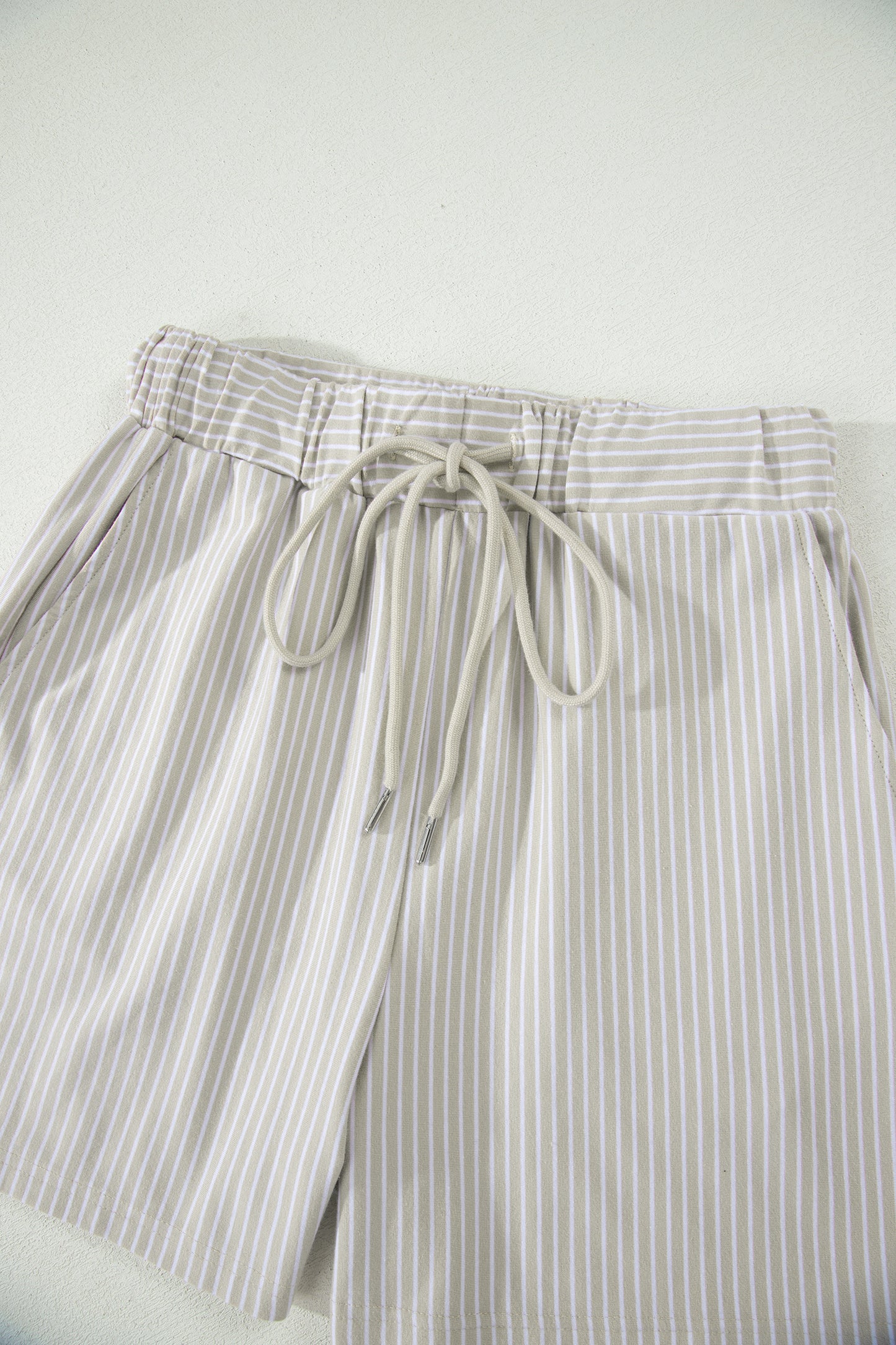 Stripe Dolman Sleeve Polo Shirt and Drawstring Shorts Set
