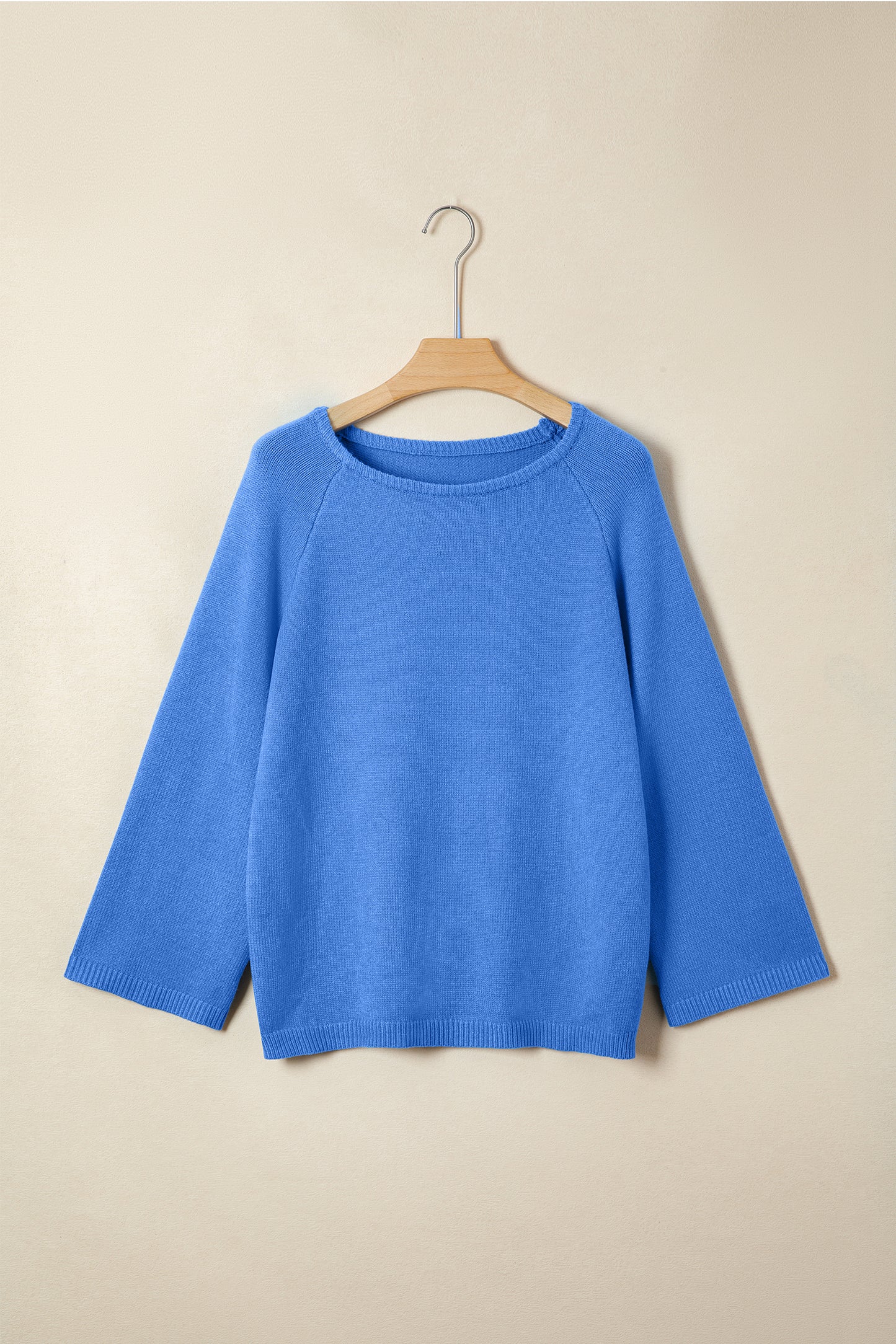 Sky Blue Solid Color Knit Loose Bracelet Sleeve Dolman Sweater
