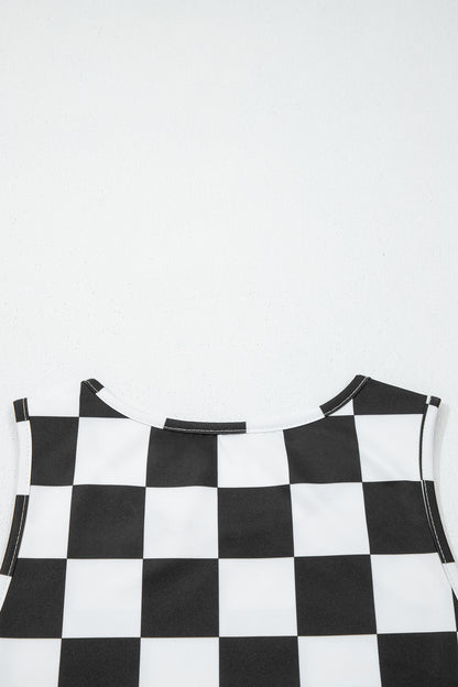 Black Checkerboard Printed Slim Tank Top
