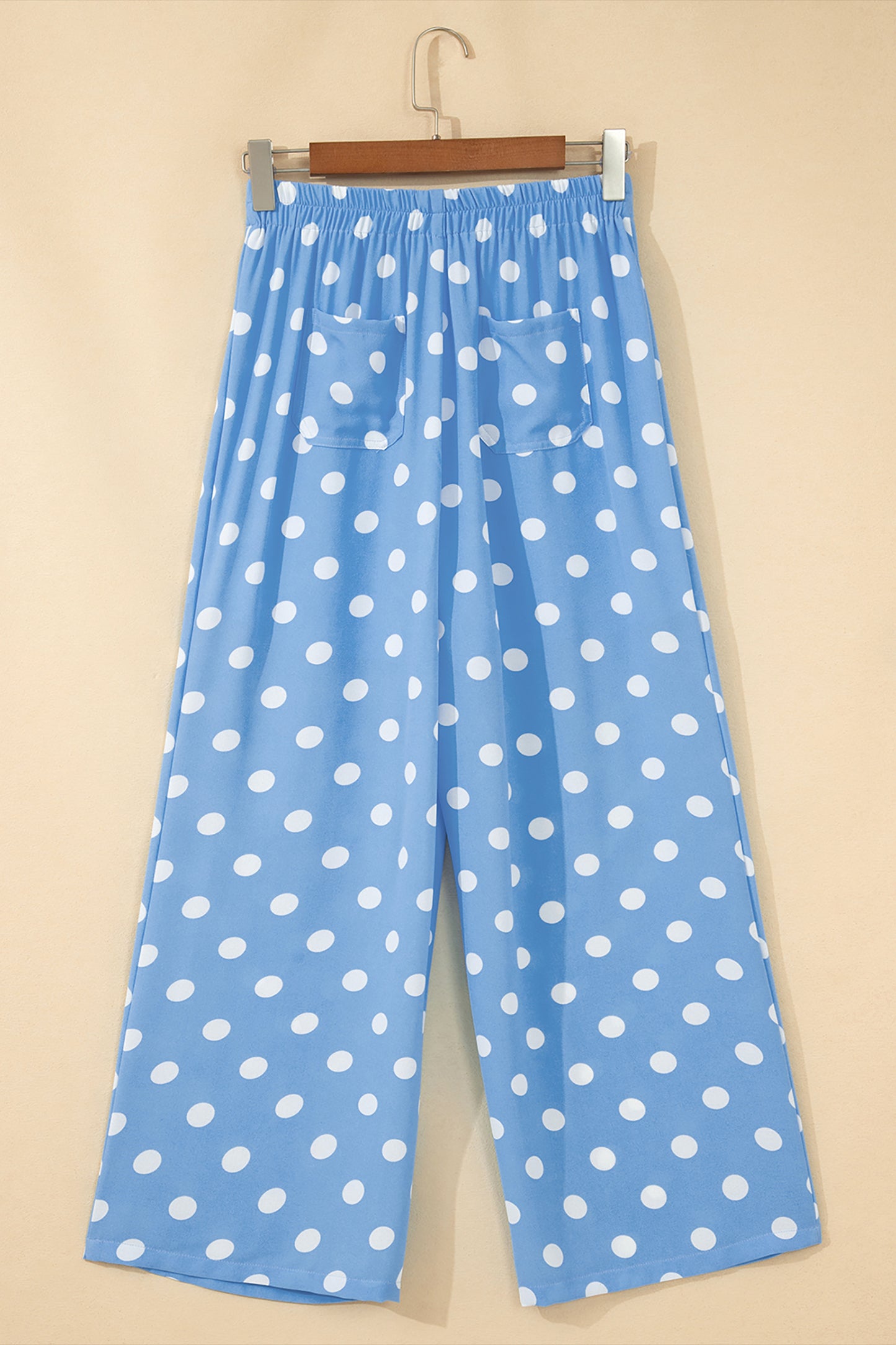 Polka Dot Print Patched Pocket Mid-rise Straight Leg Pants