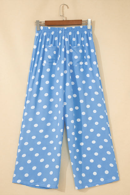 Polka Dot Print Patched Pocket Mid-rise Straight Leg Pants