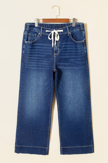 Dark Blue Acid Wash Contrast Lace-up Plus Size Jeans