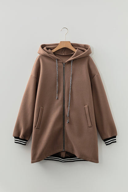 Four Leaf Clover Contrast Cuffed Drop Shoulder Zip up Tunic Hoodie
