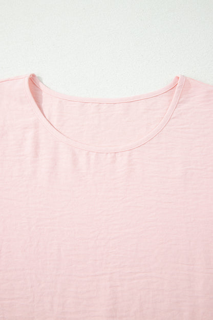 Solid Color Ruffle Trim Short Sleeve Blouse