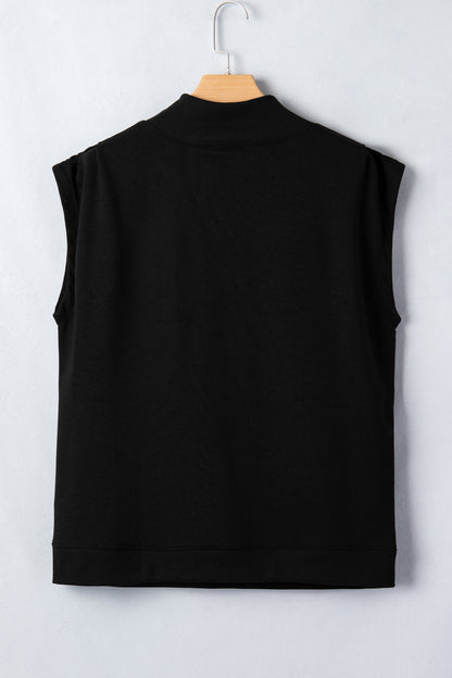 Solid Color High Neck Cap Sleeve Loose Top