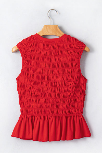 Shirred Slim Fit Ruffle Hem Tank Top