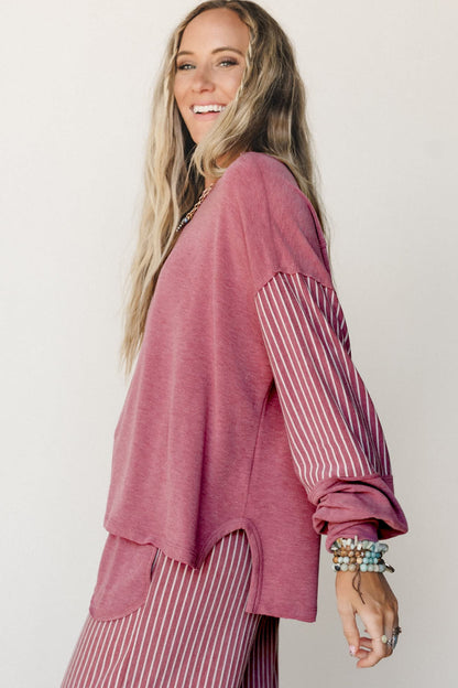 Raw Seam Patchwork Long Sleeve Top Pocket Casual Pants 2pcs Set