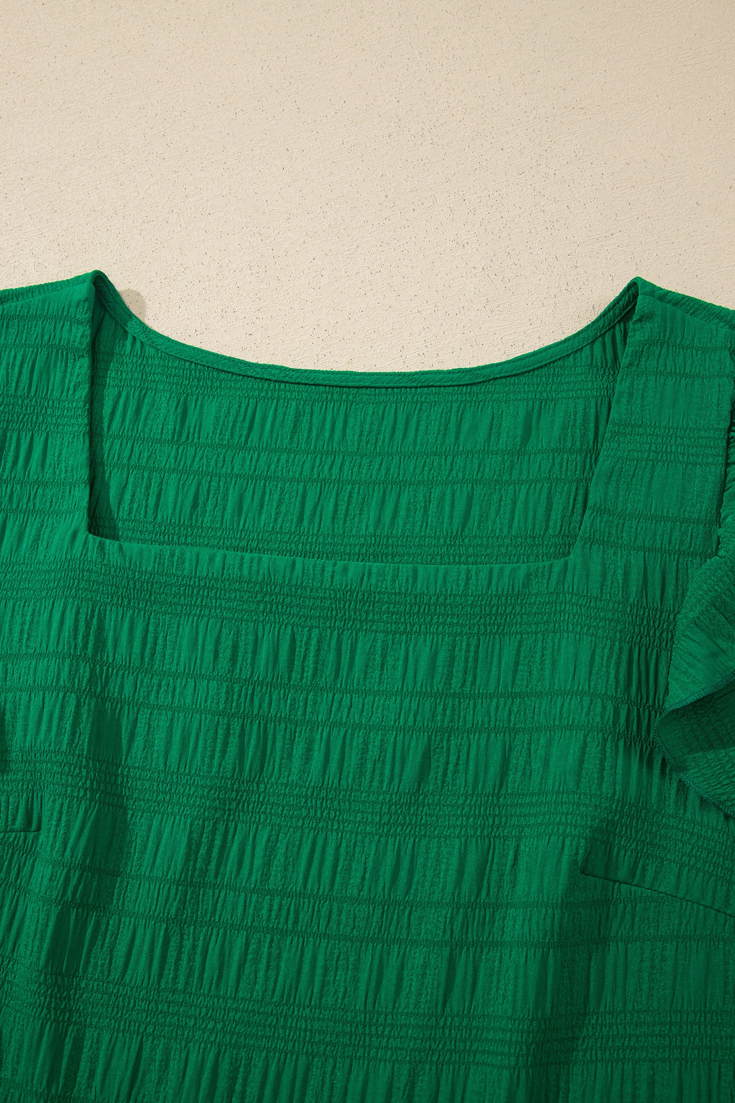 Textured Square Neck Top and Shirred High Waist Shorts Set