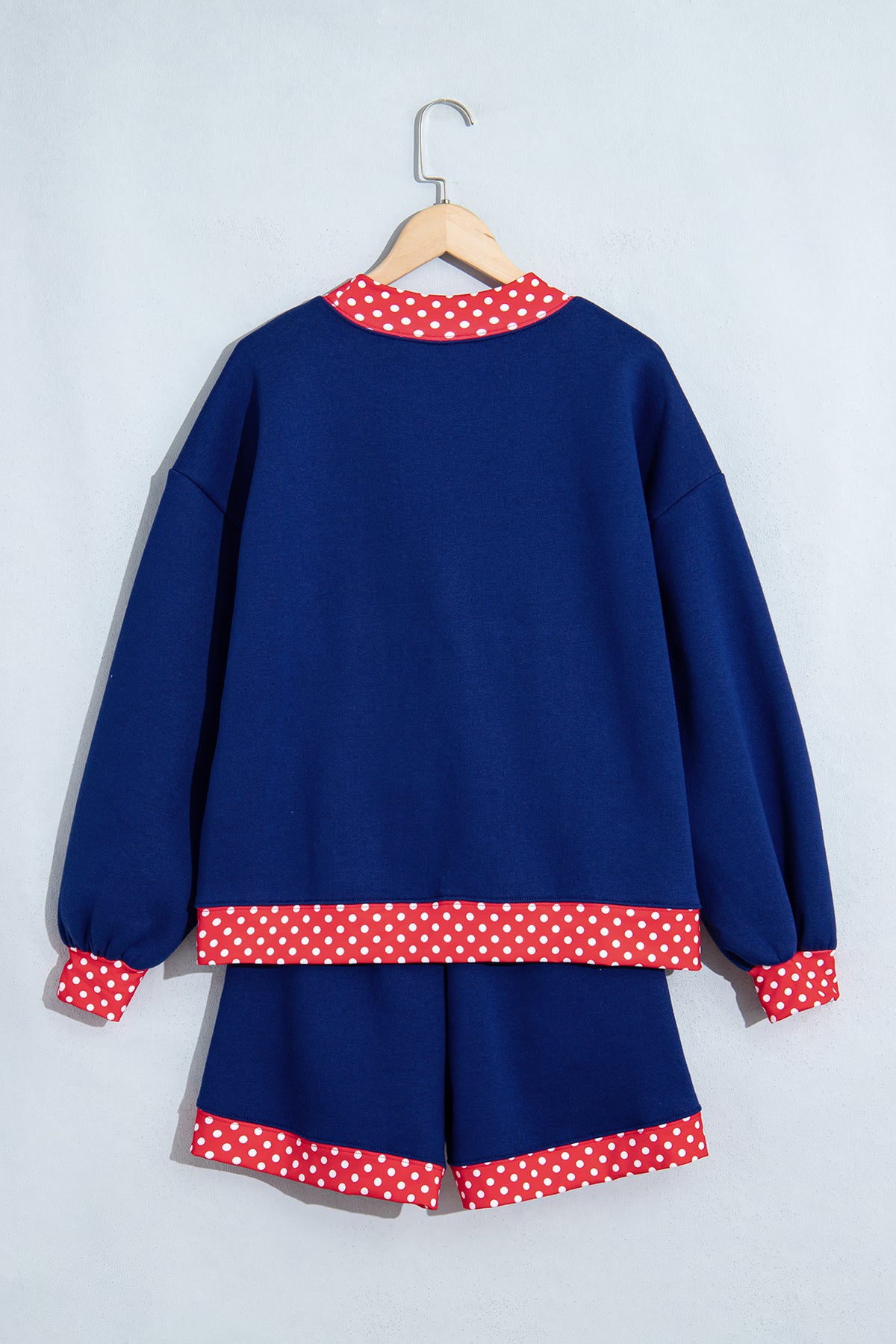Polka Dot Trim Baggy Pullover 2pcs Short Set