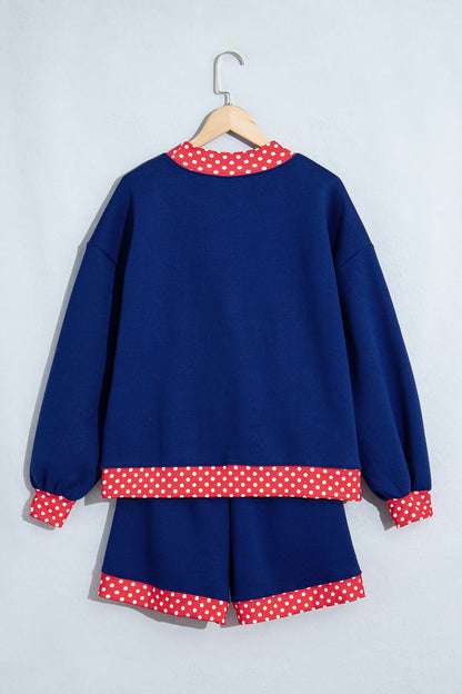 Polka Dot Trim Baggy Pullover 2pcs Short Set