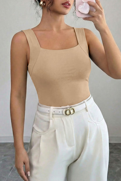 Solid Color Wide Strap Splicing Athleisure Tank Top