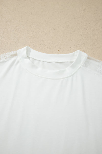 White Sheer Lace Splicing Long Sleeve Shift Top