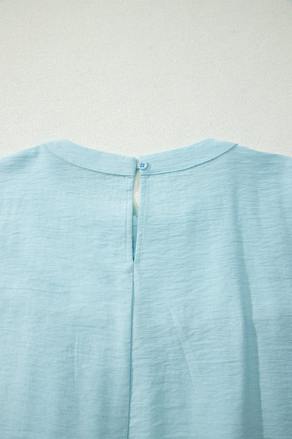 Tie Half Sleeve Pleated Detail Babydoll Blouse
