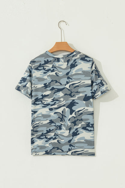 Green Camouflage Print Crew Neck T Shirt