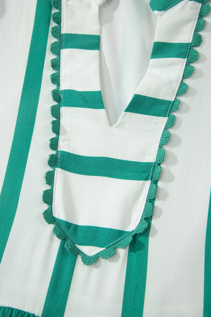 Stripe Ricrac Trim Notched Neck Half Sleeve Vacation Dress