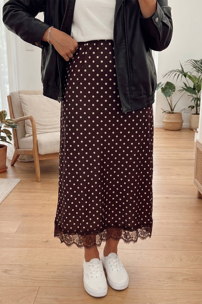 Polka Dot Lace Hem Elegant Long Shift Skirt