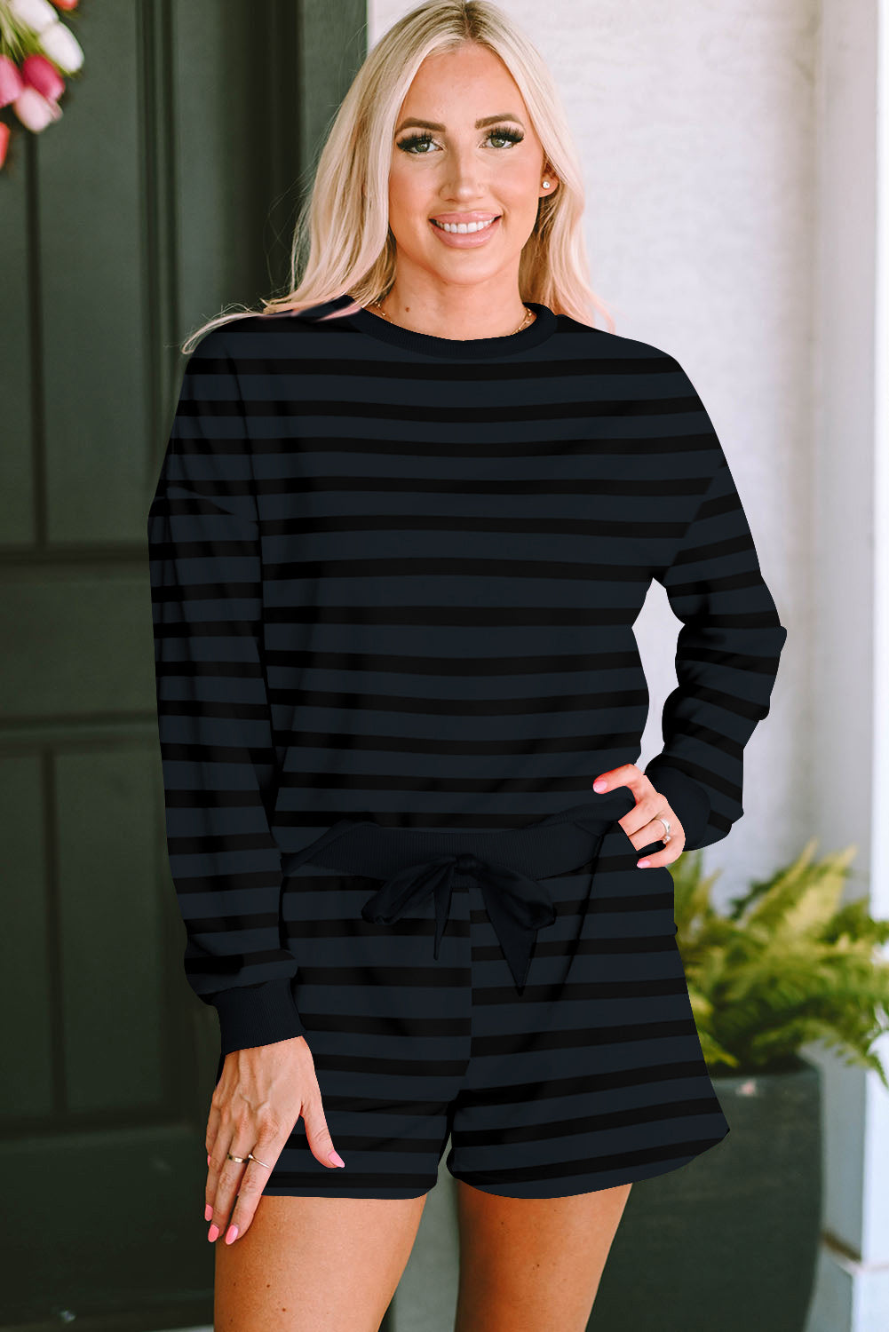 Printed Leopard Long Sleeve Satin Tie Shorts Two Piece Set