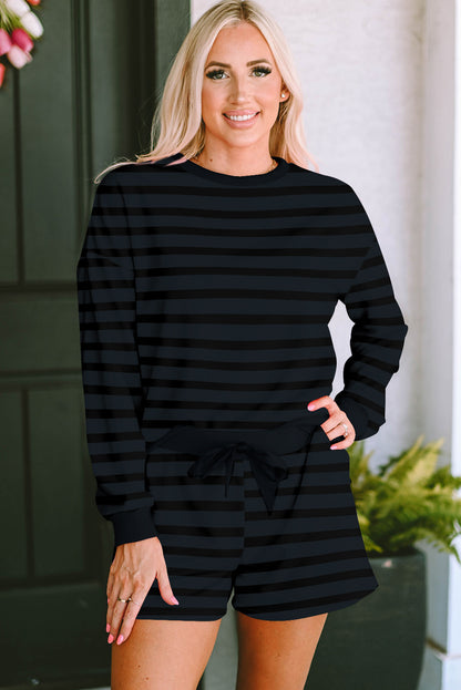 Printed Leopard Long Sleeve Satin Tie Shorts Two Piece Set