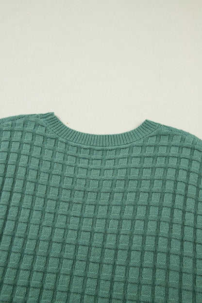 Mist Green Plus Size Solid Color Textured Knit Short Sleeve Sweater