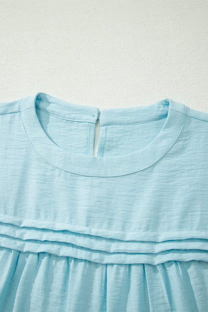 Tie Half Sleeve Pleated Detail Babydoll Blouse