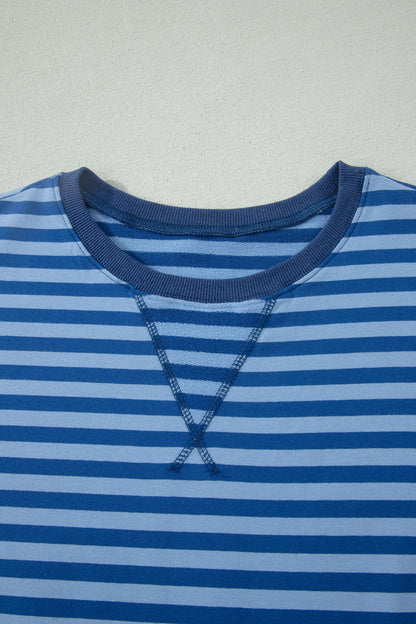 Striped Ribbed Cotton Two-Piece Short Set with Chest Patch Detail