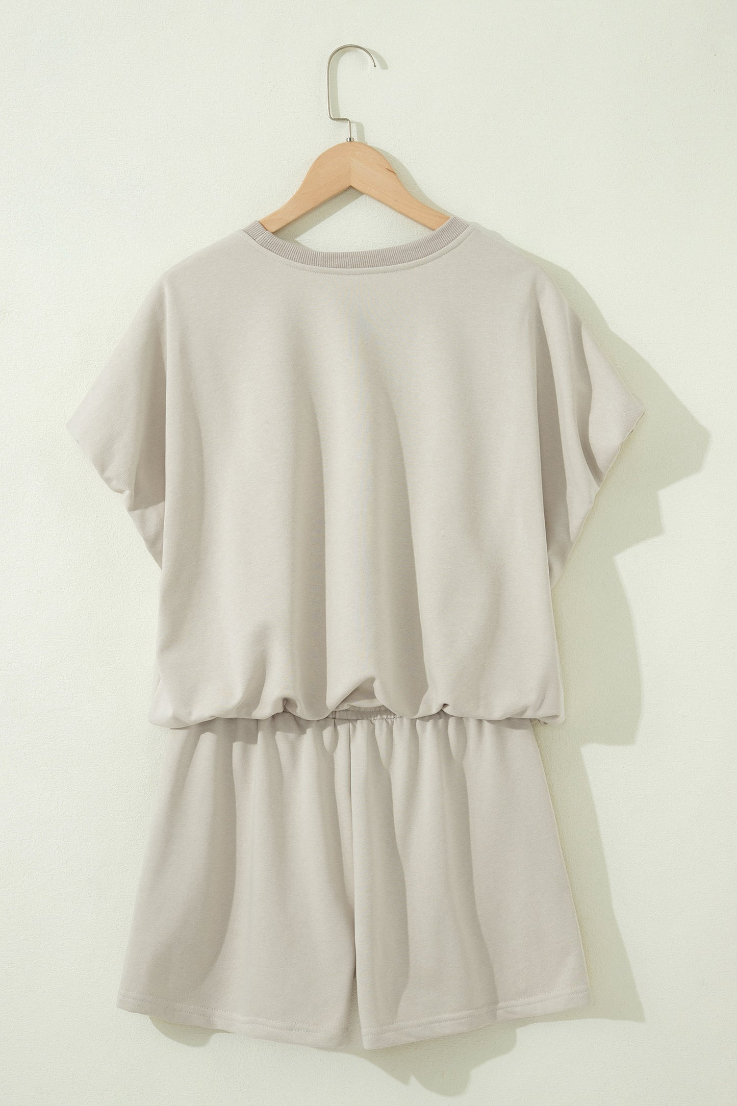 Solid Color Puffy Loose Top Drawstring Shorts 2pcs Outfit
