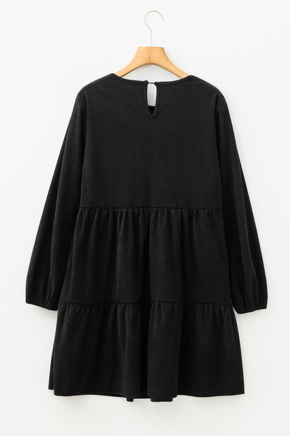 Black Lantern Sleeve Tiered Mini Dress