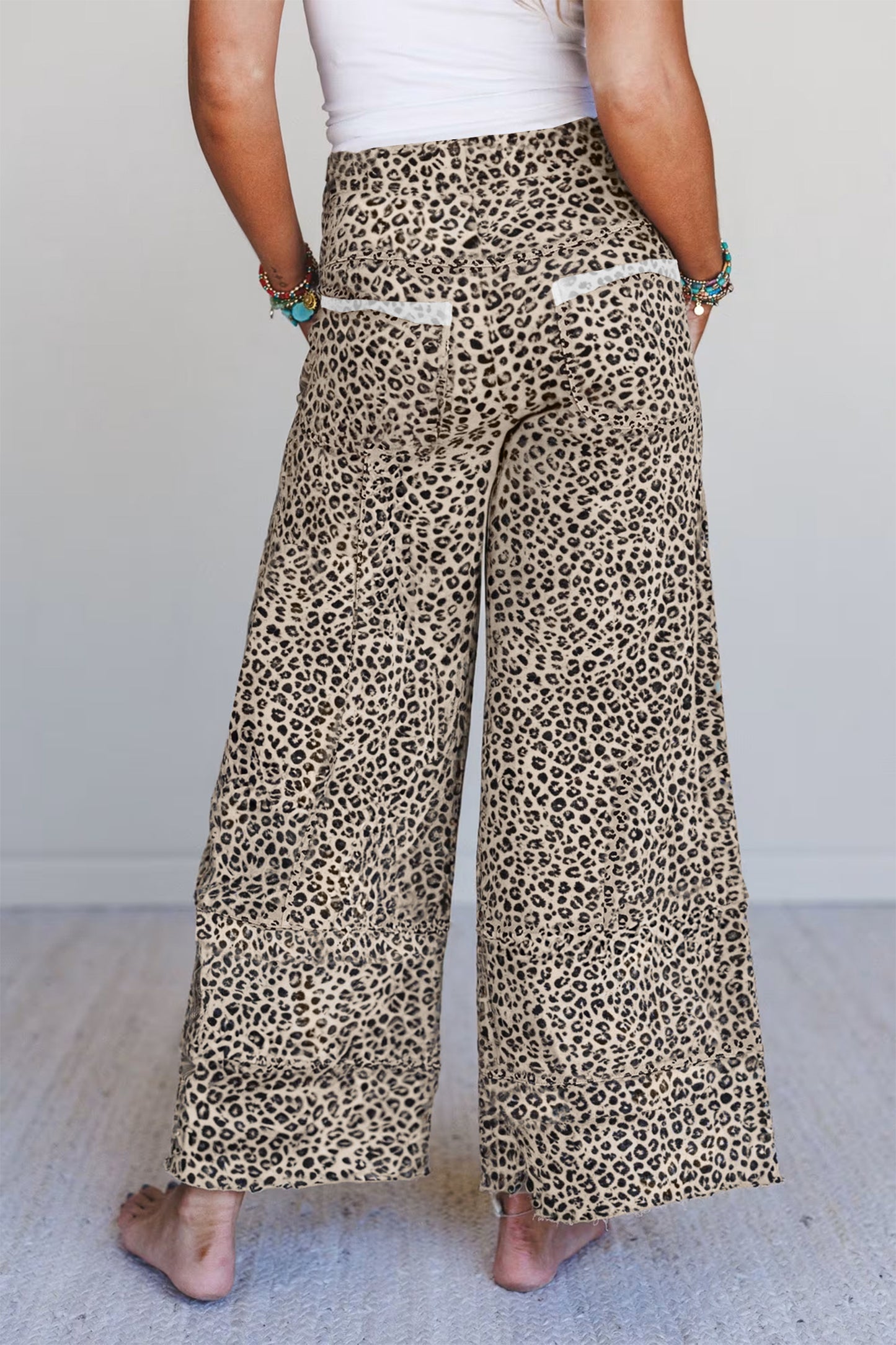 Animal Print Wide Leg Terry Knit Pants