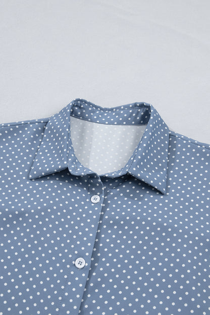 Dotted Print Cuffed Short Sleeve Shirt