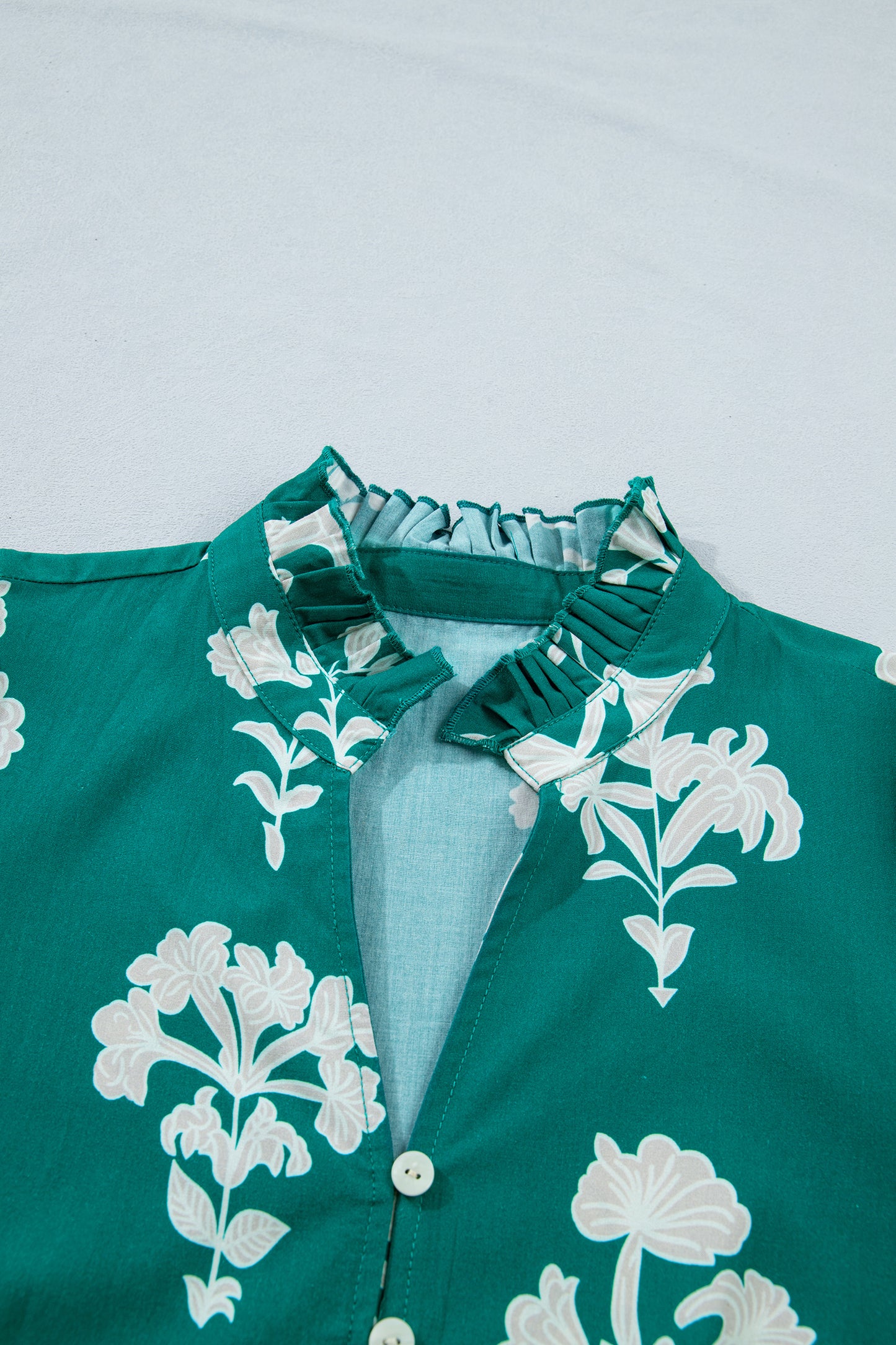 Frilled V Neck Puff Short Sleeve Floral Mini Dress