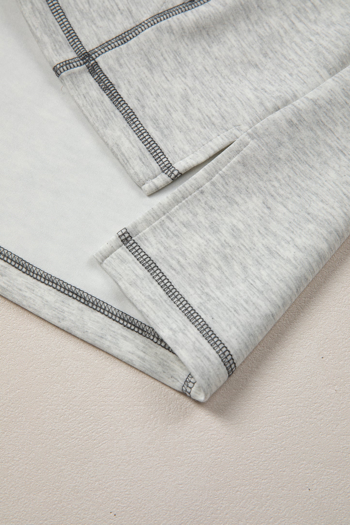 Light Grey Half Zip Stand Neck Seam Detail Long Sleeve Top