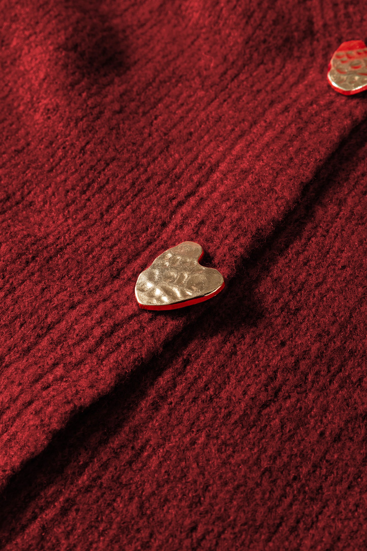 Chicory Coffee Heart Metal Button V Neck Cardigan Sweater