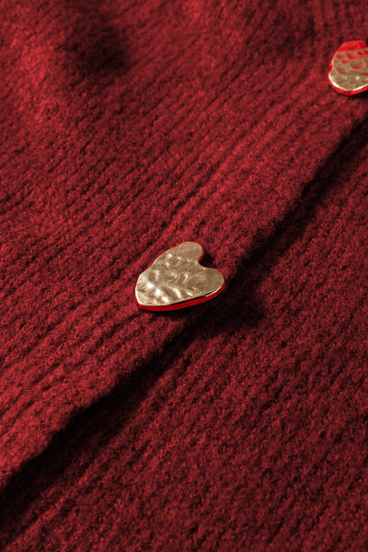 Chicory Coffee Heart Metal Button V Neck Cardigan Sweater