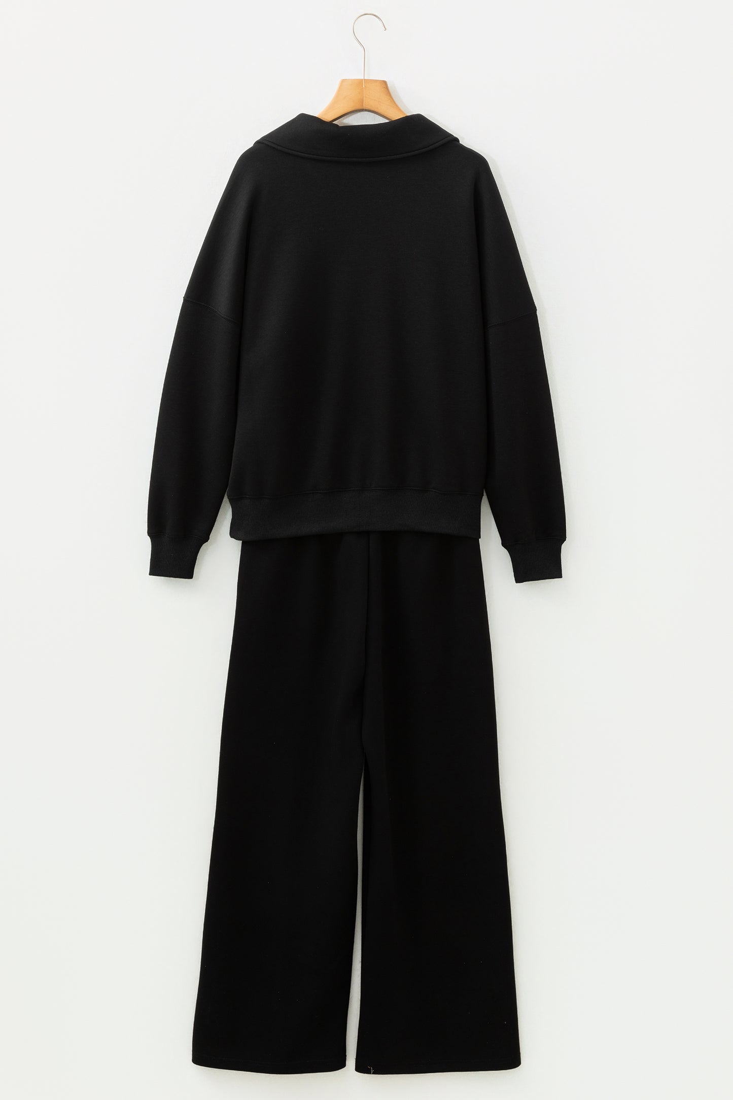 Bristol Black Collared V Neck Pullover Sweatshirt Sweatpants Set