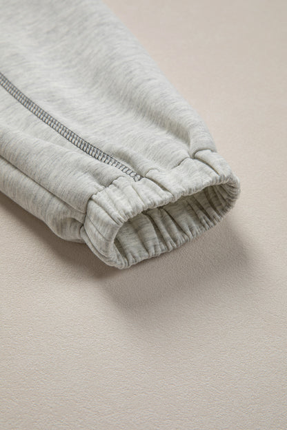 Light Grey Half Zip Stand Neck Seam Detail Long Sleeve Top