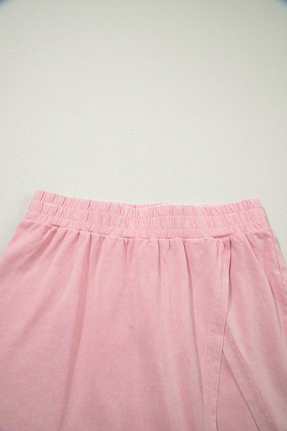 Mineral Wash V Neck Tee Matching Skort Set