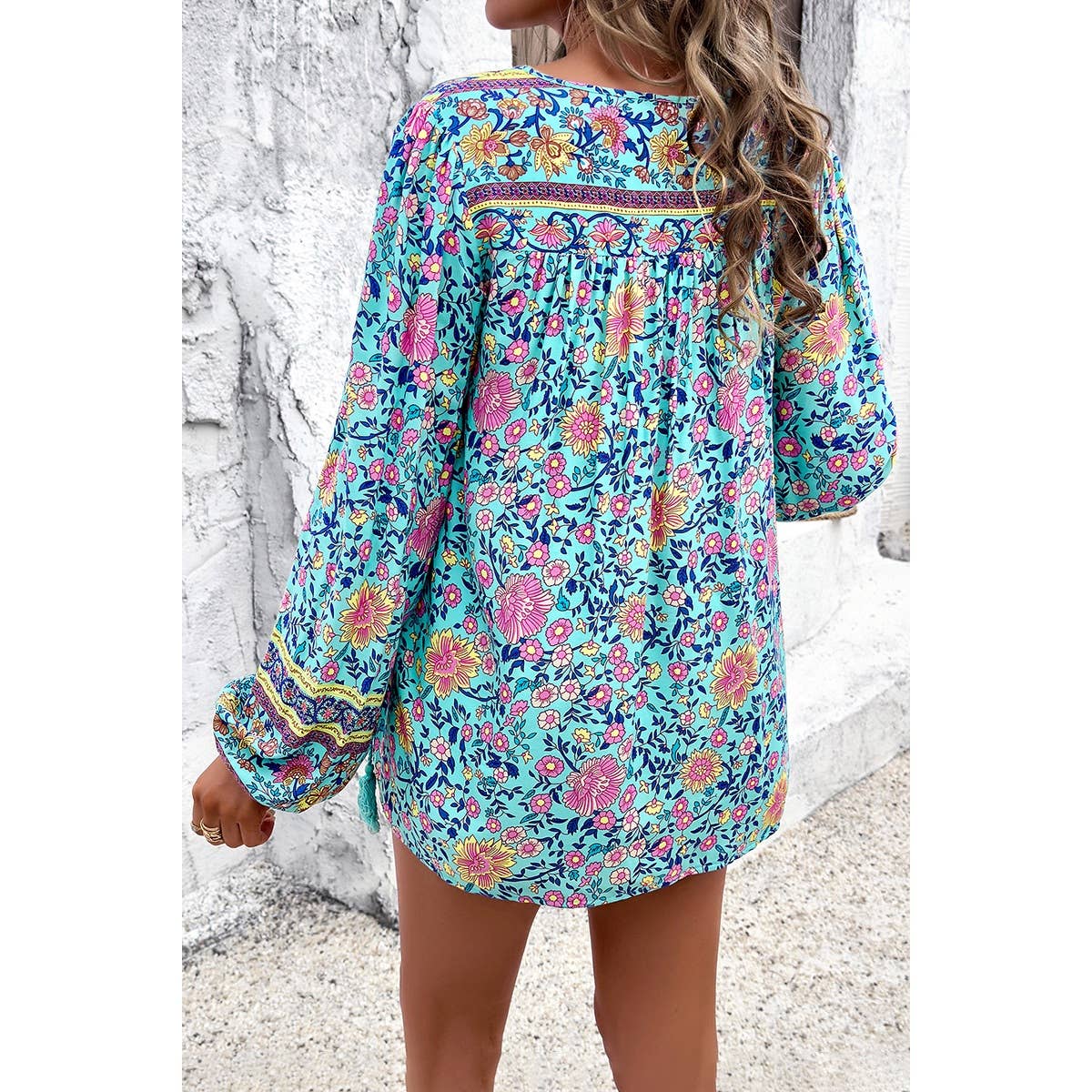 All Over Floral Print Cross Deep V Boho Top - MVTFASHION.COM