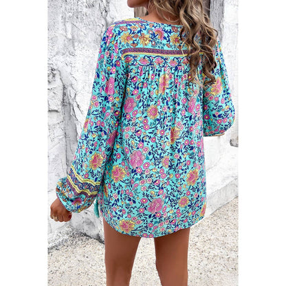 All Over Floral Print Cross Deep V Boho Top - MVTFASHION.COM
